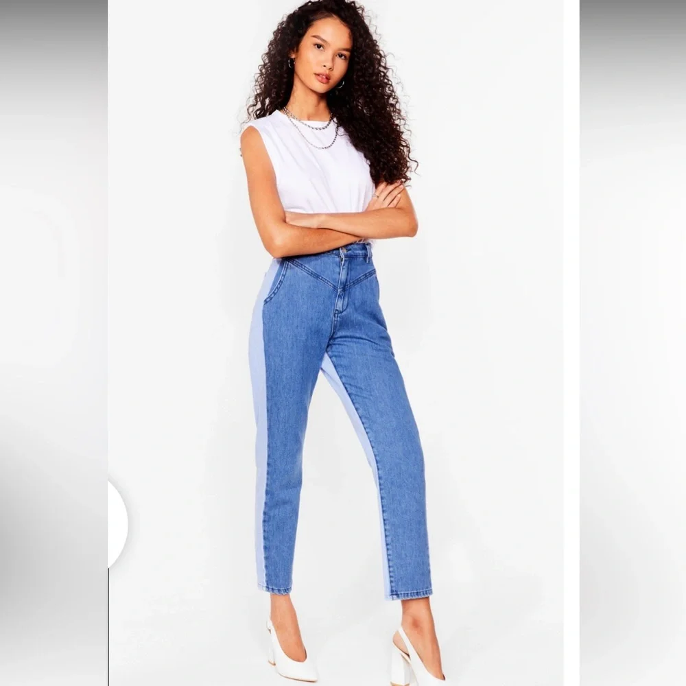 Nasty gal Womens Two Tone Mom Jeans medium and light wash blue jeans Size 6 - Picture 1 of 5
